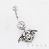 DANGLING ANTIQUE-STYLE BAT CHARM BELLY BUTTON NAVEL RING 316L SURGICAL STEEL